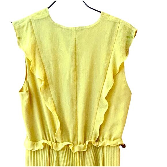 Banana Republic Dress Pleated Flutter Sleeve Sz M Midi Gold Lined Wedding Guest - Picture 5 of 7